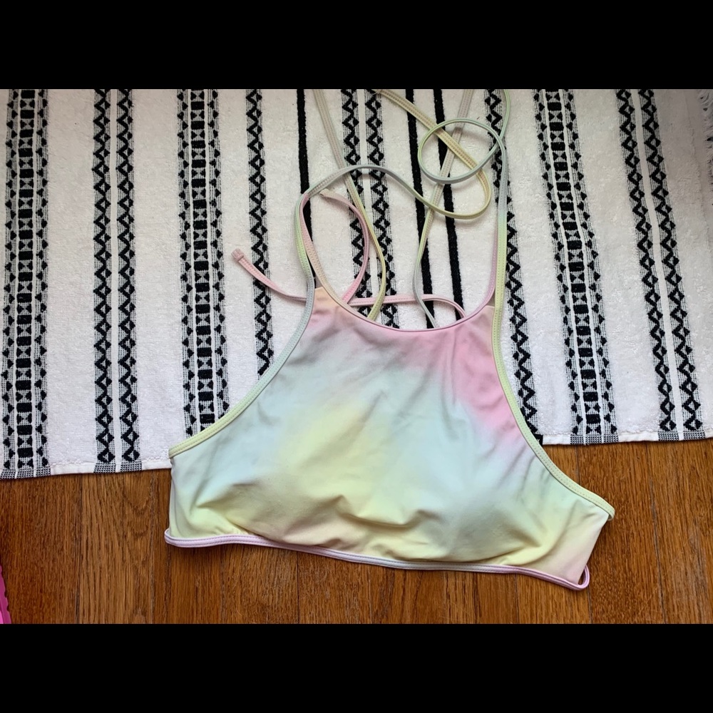 Pacsun LA HEARTS high neck rainbow bikini top